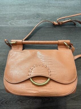 SANCIA Babylon Fob in Almond Lizard Crossbody Satchel Bag
